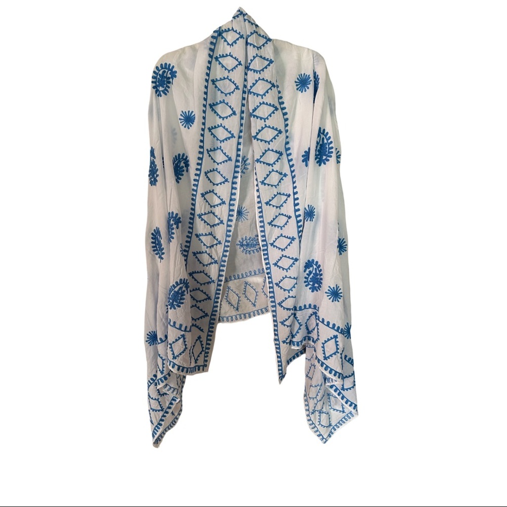 Pranella blue and white embroidered scarf - Picture 2 of 6